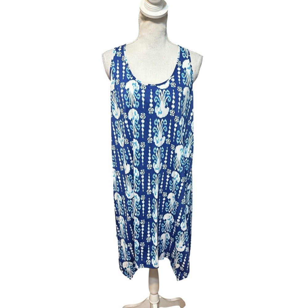 Lilly Pulitzer Melle Indigo Get in Line Trapeze Pima Cotton Tank Dress Sz Medium